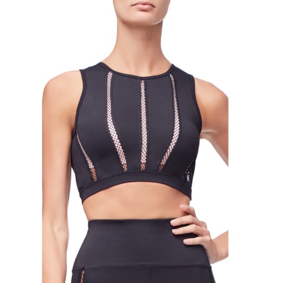 Good American Mixed Mesh Black Athletic Crop Top - Picture 2 of 8